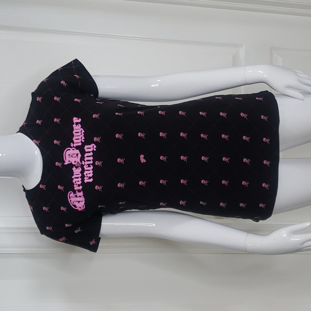 Grave Digger Racing Y2K Black & Pink Skull & Crossbones T-Shirt Size L Early 00s
